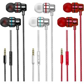 3 Pack Wired Earbuds, Wired in-Ear Headphones with Microphone and Volume Control, Noise Isolation, Pure Sound, Lightweight 3.5mm Earbuds Compatible with Samsung, Tablets, Laptops, MP3 and etc.