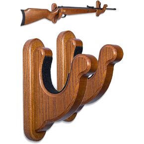 TESLYAR Gun Rack Wall Mount Hold Up Displays Horizontal Gun Rack and Shotgun Hooks Store Rifle Shotgun Bow Real Hardwood Hanger