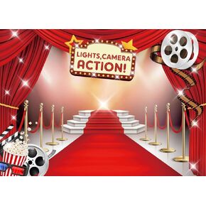 6X4FT Movie Night Backdrop Movie Party Decoration Backdrop Movie Theme Red Carpet Backdrop Movie Awards Night Ceremony Background F188