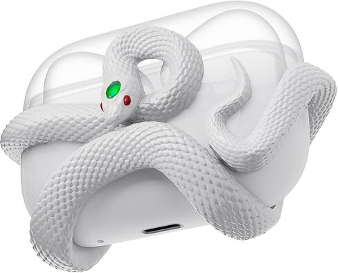 غطاء حافظة الثعبان متوافق مع حافظة AirPods Pro الجيل الثاني/الأول. جمالية HaloMyyth المميزة، رأس مضيء من الأحجار الكريمة، نحت التفاصيل، حافظة متوافقة مع AirPods Pro، أبيض عظمي in Kuwait