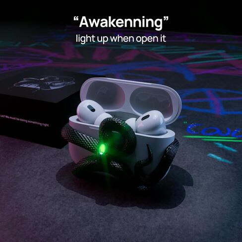 غطاء حافظة الثعبان متوافق مع حافظة AirPods Pro الجيل الثاني/الأول. جمالية HaloMyyth المميزة، رأس مضيء من الأحجار الكريمة، نحت التفاصيل، حافظة متوافقة مع AirPods Pro، أبيض عظمي in Kuwait