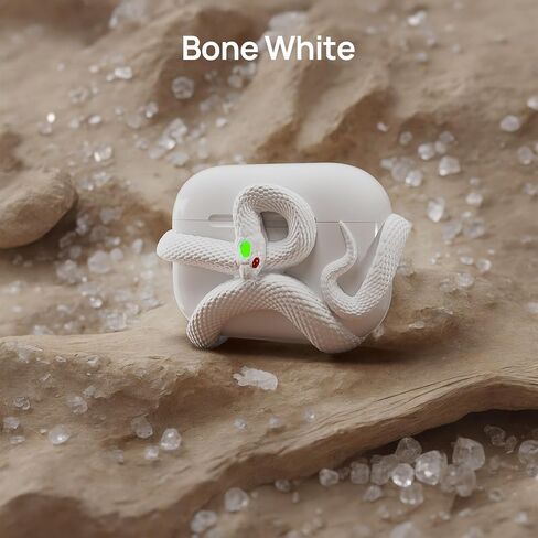 غطاء حافظة الثعبان متوافق مع حافظة AirPods Pro الجيل الثاني/الأول. جمالية HaloMyyth المميزة، رأس مضيء من الأحجار الكريمة، نحت التفاصيل، حافظة متوافقة مع AirPods Pro، أبيض عظمي in Kuwait