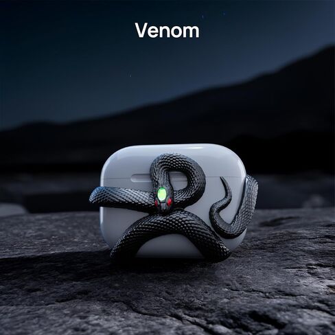 غطاء حافظة الثعبان متوافق مع حافظة AirPods Pro الجيل الثاني/الأول. جمالية HaloMyyth المميزة، رأس مضيء من الأحجار الكريمة، نحت التفاصيل، حافظة متوافقة مع AirPods Pro، أبيض عظمي in Kuwait