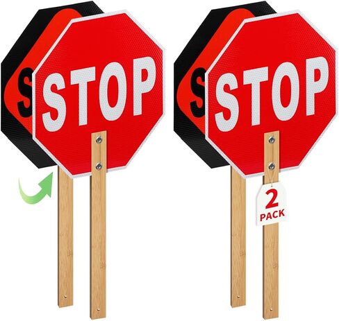 2 Pack Stop Sign with Handle and 2 Pack Reflective Safety Vest, Crossing Guard Stop Sign and High Visibility Security Vest, 13" Aluminum Double-Sided Stop Slow Sign with Handle, Traffic Stop Signs in Kuwait