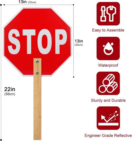 2 Pack Stop Sign with Handle and 2 Pack Reflective Safety Vest, Crossing Guard Stop Sign and High Visibility Security Vest, 13" Aluminum Double-Sided Stop Slow Sign with Handle, Traffic Stop Signs in Kuwait