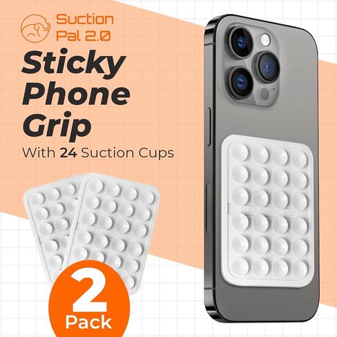 2-Pack Sticky Phone Grip, Silicone Suction Phone Case Grip with 24 Suction Cups, Sticky Grip for Selfies and Videos, Fits Most Smartphones, White in Saudi Arabia