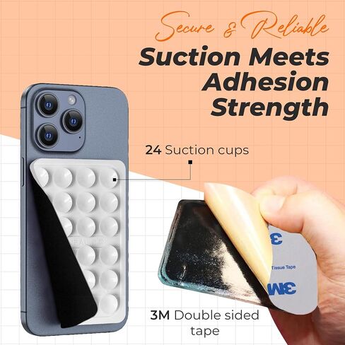 2-Pack Sticky Phone Grip, Silicone Suction Phone Case Grip with 24 Suction Cups, Sticky Grip for Selfies and Videos, Fits Most Smartphones, White in Saudi Arabia
