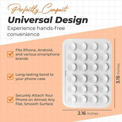 2-Pack Sticky Phone Grip, Silicone Suction Phone Case Grip with 24 Suction Cups, Sticky Grip for Selfies and Videos, Fits Most Smartphones, White in Saudi Arabia