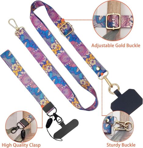 Stylish Phone Lanyard Wrist Strap, 4× Phone Patches, 2× Adjustable Neck Strap, 2× Wrist Strap,2X Spring O Rings in Saudi Arabia