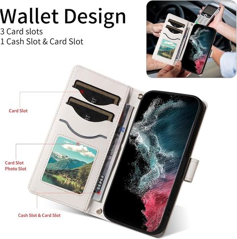 Asuwish Phone Case for Samsung Galaxy S23 Ultra 5G Wallet Cover with Screen Protector and Wrist Strap Lanyard Card Holder Slot Stand Accessories S23Ultra 23S S 23 23Ultra 6.8 inch Women Men White in Saudi Arabia