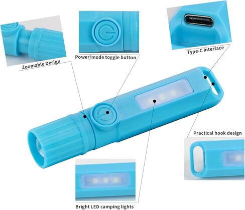 6 عبوات من المصابيح الكاشفة القابلة لإعادة الشحن USB C Mini LED، مصباح يدوي كومبو للتخييم، مصابيح يدوية خفيفة الوزن قابلة للتكبير، كهدية للأطفال، والتخييم، والمشي لمسافات طويلة، والقراءة الليلية وما إلى ذلك (6 عبوات) in Saudi Arabia