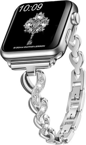 SaNgaiMEi Compatible Bling Band for Apple Watch Band 42mm(Series 10) 41mm 40mm 38mm Women Rhinestone Stainless Steel Link Band for iWatch Ultra Series SE 9 8 7 6 5 4 3 2 1 Bracelet Metal Strap in Kuwait