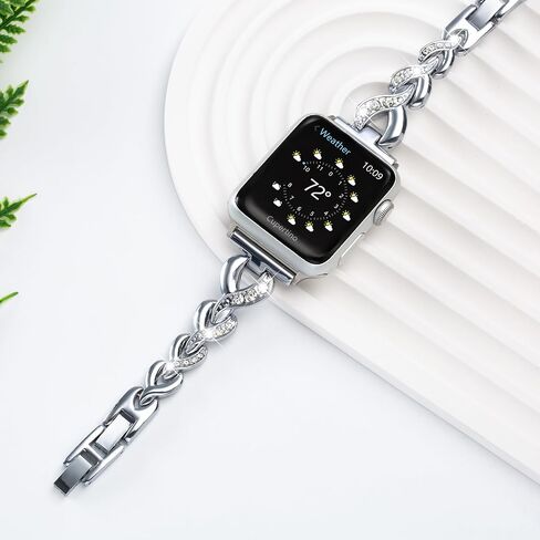 SaNgaiMEi Compatible Bling Band for Apple Watch Band 42mm(Series 10) 41mm 40mm 38mm Women Rhinestone Stainless Steel Link Band for iWatch Ultra Series SE 9 8 7 6 5 4 3 2 1 Bracelet Metal Strap in Kuwait