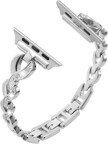 SaNgaiMEi Compatible Bling Band for Apple Watch Band 42mm(Series 10) 41mm 40mm 38mm Women Rhinestone Stainless Steel Link Band for iWatch Ultra Series SE 9 8 7 6 5 4 3 2 1 Bracelet Metal Strap in Kuwait