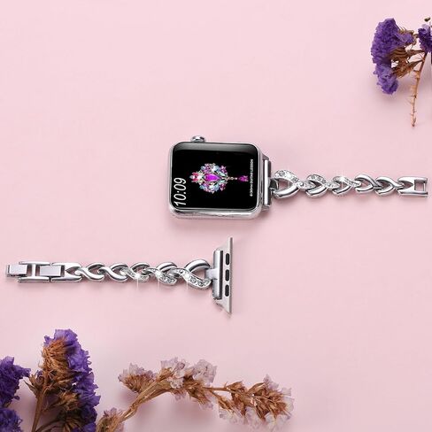 SaNgaiMEi Compatible Bling Band for Apple Watch Band 42mm(Series 10) 41mm 40mm 38mm Women Rhinestone Stainless Steel Link Band for iWatch Ultra Series SE 9 8 7 6 5 4 3 2 1 Bracelet Metal Strap in Kuwait