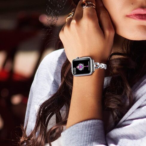 SaNgaiMEi Compatible Bling Band for Apple Watch Band 42mm(Series 10) 41mm 40mm 38mm Women Rhinestone Stainless Steel Link Band for iWatch Ultra Series SE 9 8 7 6 5 4 3 2 1 Bracelet Metal Strap in Kuwait