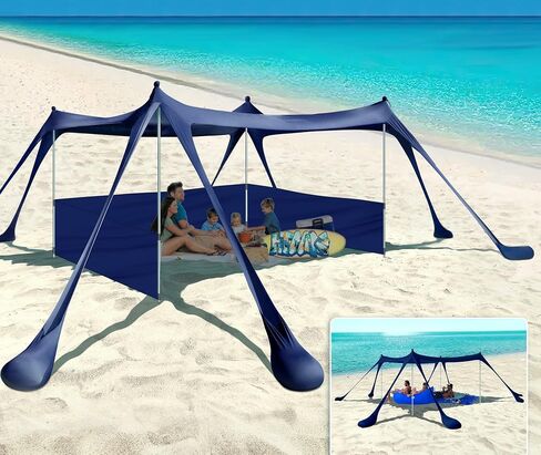 EYEFAME UPF50+ Anti-Wind Beach Tent with Sandproof Private Beach Wind Screen, Stable 8 Sandbags Design Beach Canopy Sun Shade with Carrying Bag, Portable Easy Assemble Sun Shelter for Outdoor Camping in Saudi Arabia