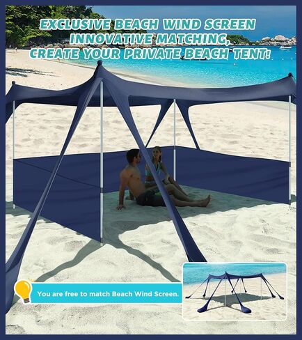 EYEFAME UPF50+ Anti-Wind Beach Tent with Sandproof Private Beach Wind Screen, Stable 8 Sandbags Design Beach Canopy Sun Shade with Carrying Bag, Portable Easy Assemble Sun Shelter for Outdoor Camping in Saudi Arabia