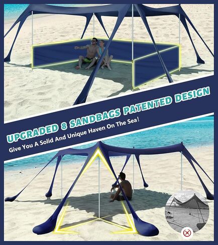 EYEFAME UPF50+ Anti-Wind Beach Tent with Sandproof Private Beach Wind Screen, Stable 8 Sandbags Design Beach Canopy Sun Shade with Carrying Bag, Portable Easy Assemble Sun Shelter for Outdoor Camping in Saudi Arabia