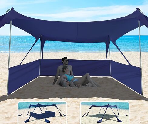 EYEFAME UPF50+ Anti-Wind Beach Tent with Sandproof Private Beach Wind Screen, Stable 8 Sandbags Design Beach Canopy Sun Shade with Carrying Bag, Portable Easy Assemble Sun Shelter for Outdoor Camping in Saudi Arabia