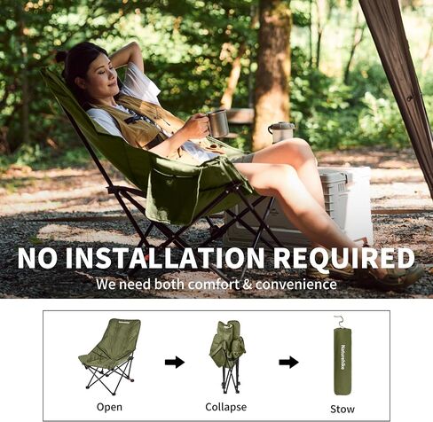 Naturehike Seastar Padded Camping Chair, Oversized 2-Position Adjustable Folding Chair, Portable Camp Chair with Side Pocket & Carry Bag in Kuwait