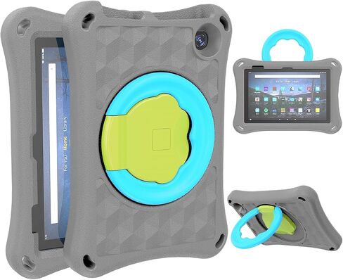 Amazon Fire 7 Tablet Case(12th Generation, 2022 Release),SHREBORN Lightweight Shockproof Fire 7 Kids Tablet Cover with Rotatable Folding Handle Stand Incompatible iPad Samsung Tablet-Pink in Saudi Arabia