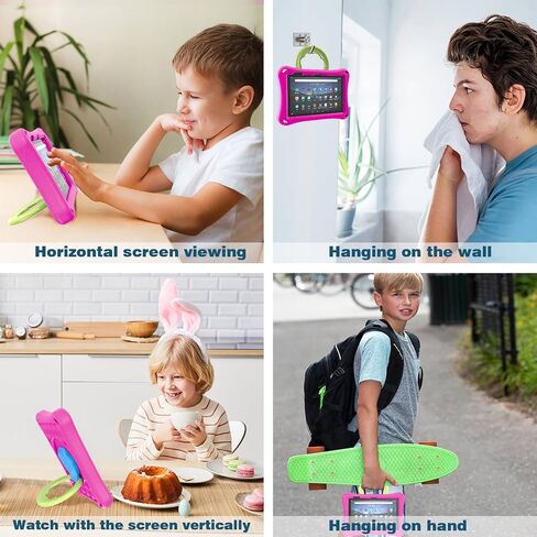 Amazon Fire 7 Tablet Case(12th Generation, 2022 Release),SHREBORN Lightweight Shockproof Fire 7 Kids Tablet Cover with Rotatable Folding Handle Stand Incompatible iPad Samsung Tablet-Pink in Saudi Arabia