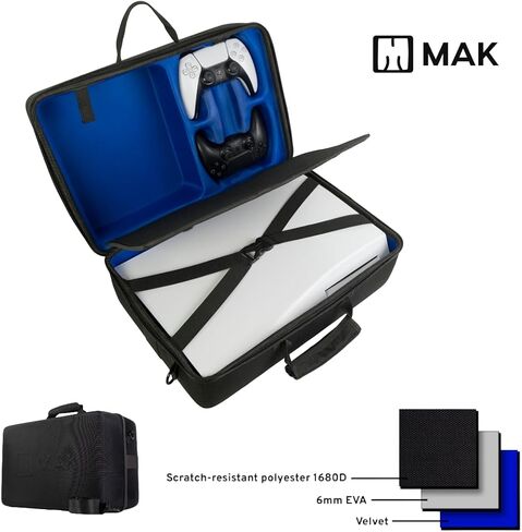 حقيبة حمل MAK PS5 - حافظة بلاي ستيشن 5، حقيبة سفر PS5 مع غطاء صلب، حامل واقٍ لوحدة التحكم ووحدة التحكم وسماعات الرأس والملحقات، متينة ومقاومة للماء والصدمات (أسود ورمادي) in Saudi Arabia