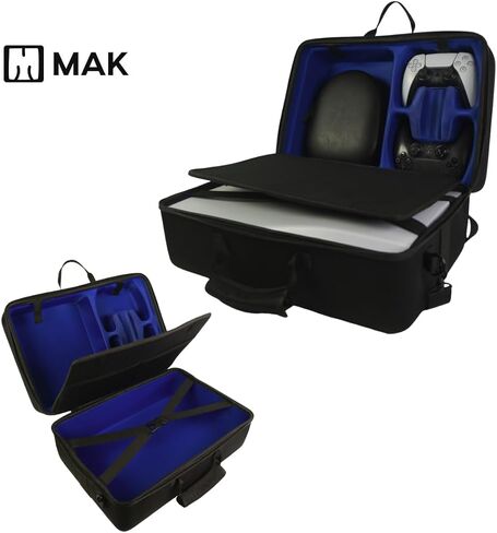 حقيبة حمل MAK PS5 - حافظة بلاي ستيشن 5، حقيبة سفر PS5 مع غطاء صلب، حامل واقٍ لوحدة التحكم ووحدة التحكم وسماعات الرأس والملحقات، متينة ومقاومة للماء والصدمات (أسود ورمادي) in Saudi Arabia