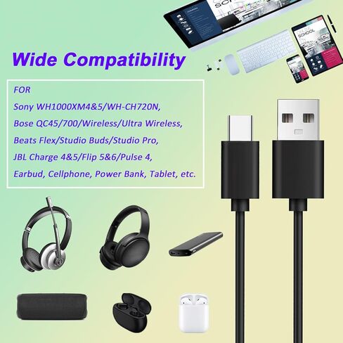 كابل شاحن USB C USB A إلى النوع C سلك شحن 4.9FT سلك بيانات لسوني WH1000XM4 WH1000XM5 Bose QC45 Beats Studio سماعة رأس لاسلكية بلوتوث سماعة أذن JBL مكبر صوت باور بانك صوت الهاتف المحمول in Kuwait