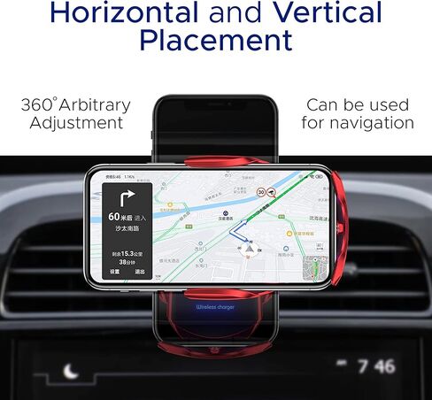 شاحن سيارة لاسلكي - حافظة هاتف لشاحن السيارة اللاسلكي السريع لهواتف iPhone وAndroid والأجهزة التي تدعم Qi - مشبك تلقائي وحامل هاتف سيارة دوار (أسود) in Kuwait