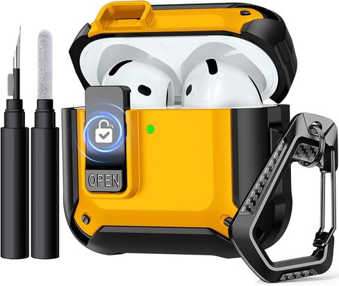 Charlam for AirPods 4 Case, Full Drop Protection with Secure Lock Design for Apple AirPods 4 Case Cover with Cleaning Kit & Keychain, Shockproof AirPods 4th Generation Case(2024) for Men Women, Black in Kuwait