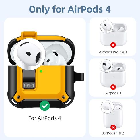 Charlam for AirPods 4 Case, Full Drop Protection with Secure Lock Design for Apple AirPods 4 Case Cover with Cleaning Kit & Keychain, Shockproof AirPods 4th Generation Case(2024) for Men Women, Black in Kuwait
