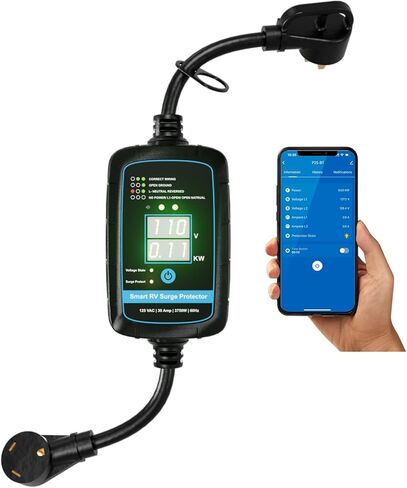 P2 Smart RV Surge Protector 30 Amp - Smart RV Energy Monitor - EPO Bluetooth Surge Protector مع إيقاف تشغيل تلقائي 10000 Joule محمول RV محول دائرة محلل محمول Surge UL مدرج باللون الأزرق in Saudi Arabia