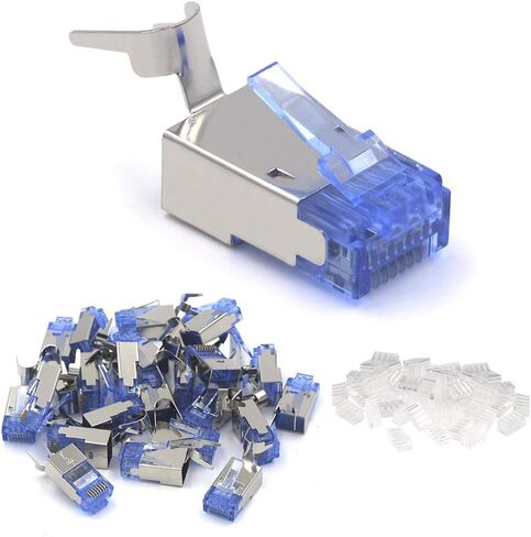 موصل RJ45 محمي VCE Cat7/Cat6A غير يمر عبر 25 حزمة، قابس معياري مطلي بالذهب 50u لكابل Cat7/Cat6A STP/FTP سلك إيثرنت صلب ومجدول in Kuwait