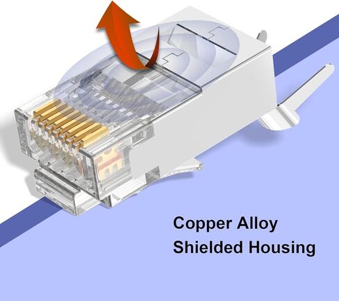 موصل RJ45 محمي VCE Cat7/Cat6A غير يمر عبر 25 حزمة، قابس معياري مطلي بالذهب 50u لكابل Cat7/Cat6A STP/FTP سلك إيثرنت صلب ومجدول in Kuwait