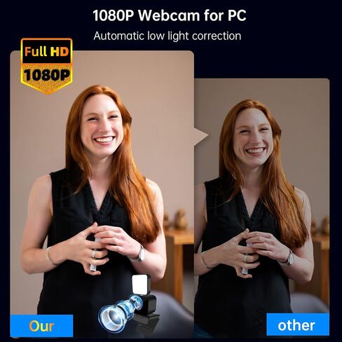 USB Webcam for PC Laptop with Microphone and Light, Full HD 1080P Web Cam, 120° Wide Angle View Camera, Automatic Low Light Correction, for Streaming Video Calls Conference in Saudi Arabia