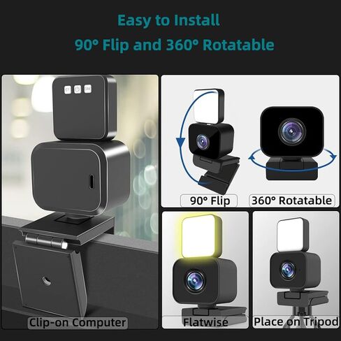 USB Webcam for PC Laptop with Microphone and Light, Full HD 1080P Web Cam, 120° Wide Angle View Camera, Automatic Low Light Correction, for Streaming Video Calls Conference in Saudi Arabia