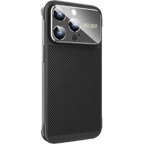 Losin Heat Dissipation Phone Case for iPhone 15 Pro Max with Window Glass Camera Lens Protection Frameless Breathable Cooling Hollow Design Slim Borderless Shockproof Cover for Women and Men, Black