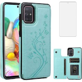 Asuwish Phone Case for Samsung Galaxy A71 5G with Tempered Glass Screen Protector and Card Holder Wallet Cover Stand Flip Leather Cell Accessories Glaxay A 71 G5 Gaxaly 71A S71 Cases Women Men Blue in Kuwait