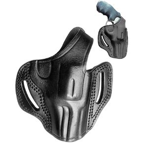 OWB FullGrain Leather Revolver Gun Holster Fits 3 Inch Ruger LCRx, Taurus 942/985 / 692, Rossi 357, Pre-2017 Colt King Cobra, Colt KC 357, RIA Rock Island AL9 Right Handed Thumb Brake Black
