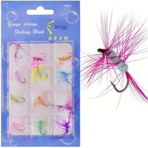 OriGlam 12pcs Fly Fishing Fly Kit Fly Handcrafted Fly Fishing Lure, Topwater Fishing Lures Fishing Lure for Trout Bass Salmon (Fly)