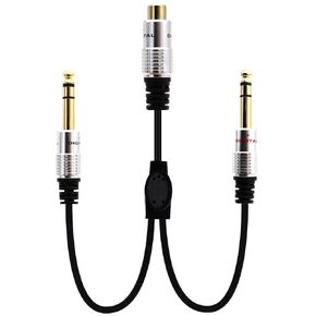 LOKEKE Gold-Plated DC3.5mm 1/8 Female to Dual 6.35mm 1/4 TRS Male Mone Stereo Male to Male Audio Jack Cable Cord for Tablets Players Headphone(F to M)