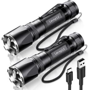 LETMY Rechargeable Flashlights High Lumens, 2Pcs Super Bright LED Tactical Flashlights, 3 Modes Flash Lights with Clip, Waterproof Flashlight for Home Emergency - Gifts for Men Women(Battery Included)