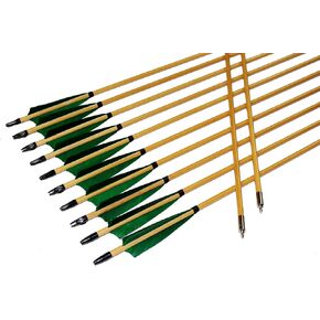 TTFLY FLETCHING 12PK 32 inch Traditional Wooden Arrows Handmade Shaft Green Shield Turkey Feather Practice Archery for Recurve Longbow Hunting Arrows