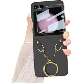 for Galaxy Z Flip 5 Cute Case with Ring Bracelet, Anti-Scratch Shockproof Built-in Screen Protector Cute Case for Samsung Z Flip 5 5G 2023 Silver