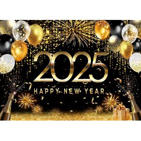 CYLYH 7X5FT 2024 New Year Backdrop Black and Gold Background New Year Holiday Party Banner New Year Decoration New Year Christmas Party Decorations Banner D599