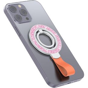 SooPii Magnetic Phone Ring Holder for MagSafe, Bling Magnetic Phone Ring Kickstand, 360° Rotation Cell Phone Grip Stand for iPhone 16 Pro Max 15 14 13 12 fits MagSafe Accessories,Glitter Silver