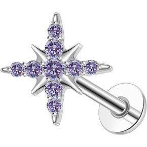 ENONTY 1pcs 16G G23 Titanium Threadless Labret Studs Push-in Sparkly CZ Labret Lip Cluster Tragus Helix Conch Lobe Rook Cartilage Push Back Sleeper Piercing Jewelry Earring Stud for Men Women