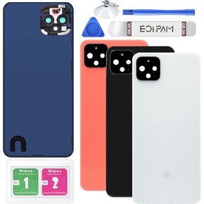 Back Cover Glass for Google Pixel 4 Rear Housing Replacement with Camera Lens + Repair Tool Kit Genuine Rear Glass (Black)